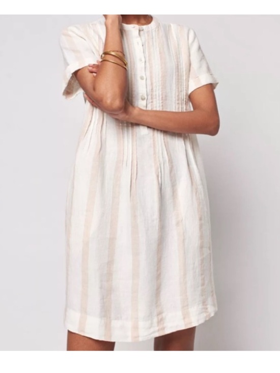 Faherty Dresses & Skirts - Faherty Gemina Gauze Sand Serape Striped Sustainable Dress 100% Linen Womens S